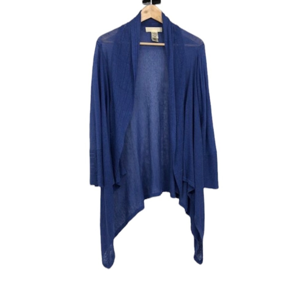 Ronit Zilkha Cobalt blue 100% Linen waterfall draped  long sleeve open cardigan